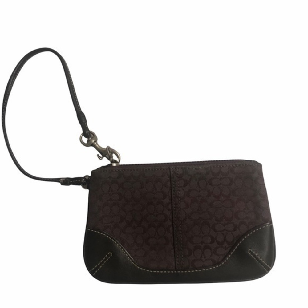 Coach signature dark brown wristlet bag